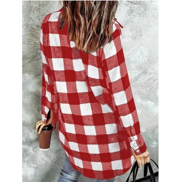 Cozy Checkered Plaid Print Button Down boyfriend Shirt